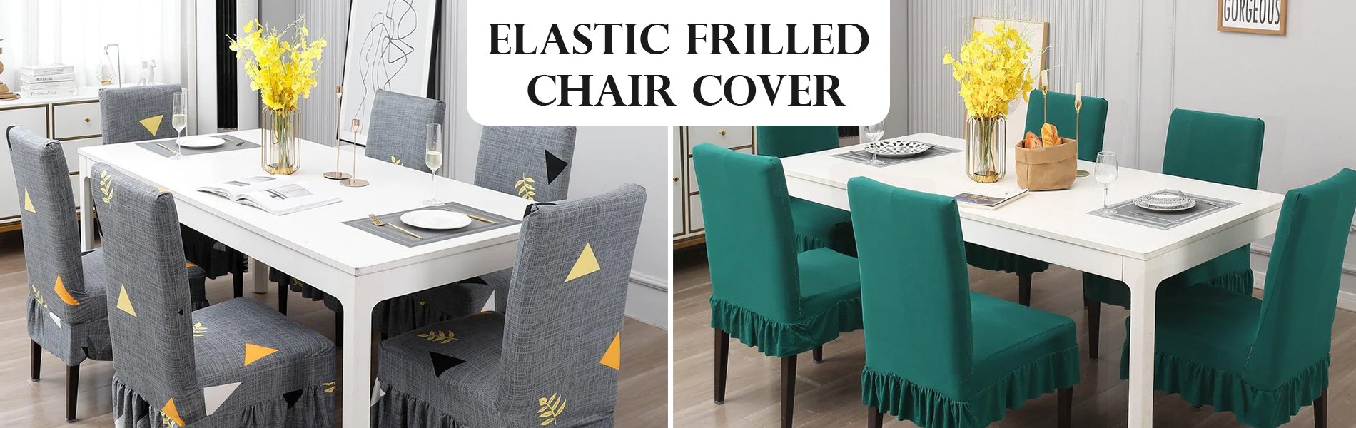 Elastic Frilled Chair Cover - HOKIPO | Har Ghar ka Humsafar