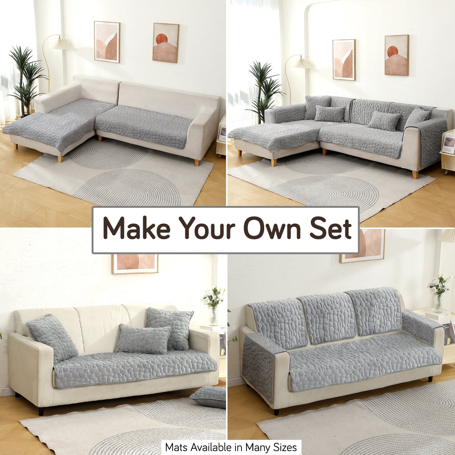 Premium Pebble Milk Velvet Anti Slip Sofa Mat for 1/2/3 Seater, Moon Grey