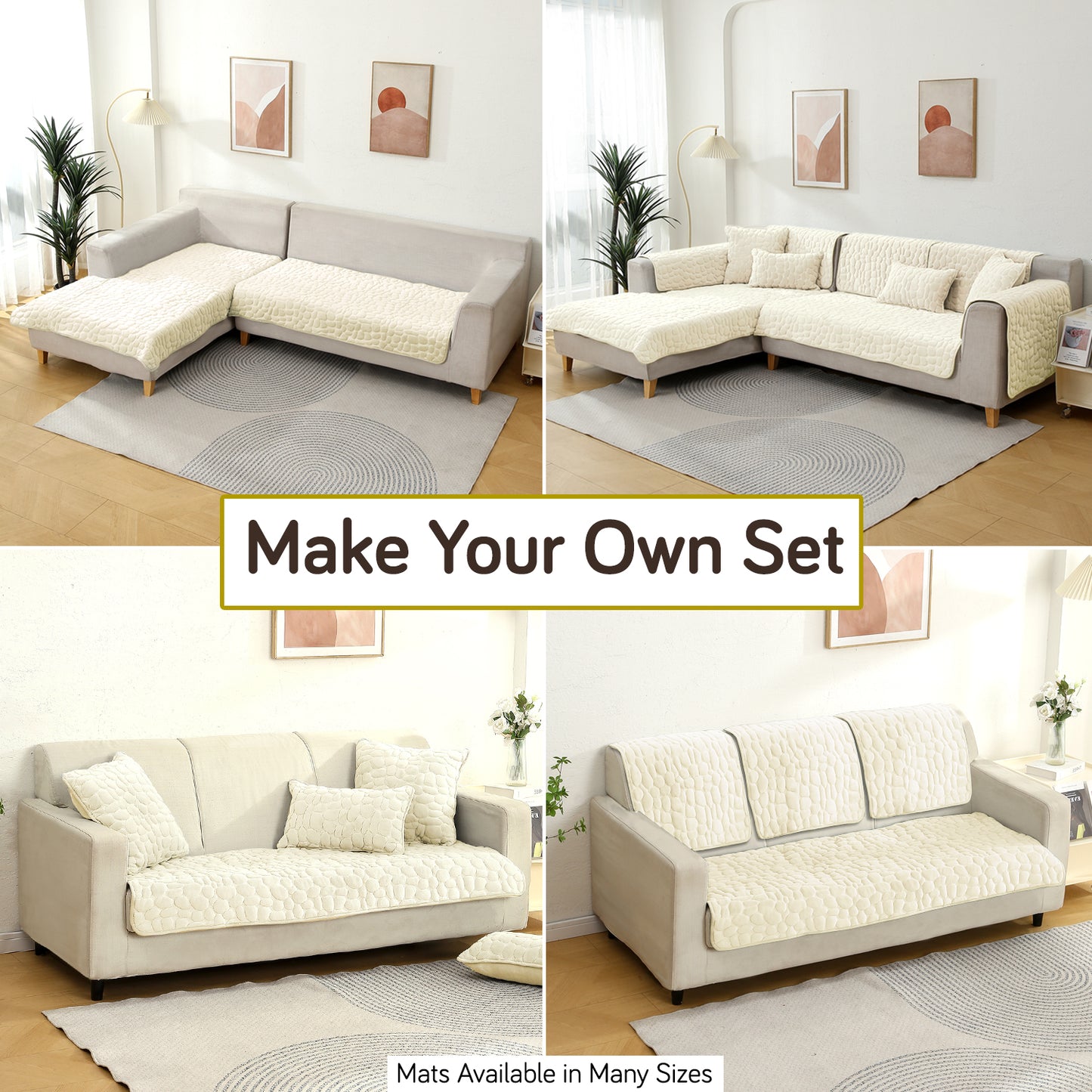 Premium Pebble Milk Velvet Anti Slip Sofa Mats, Bliss White