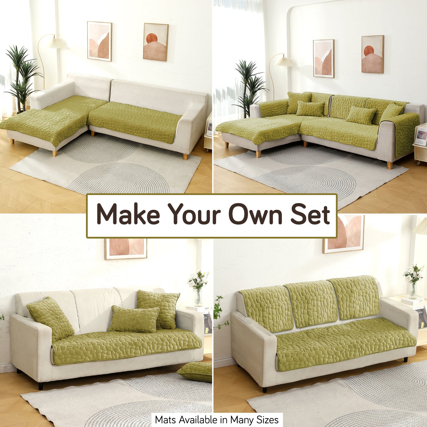 Premium Pebble Milk Velvet Anti Slip Sofa Mat for 1/2/3 Seater, Pristine Green