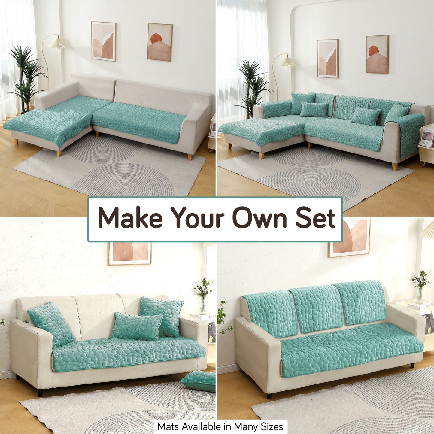Premium Pebble Milk Velvet Anti Slip Sofa Mat for 1/2/3 Seater, Fog Blue