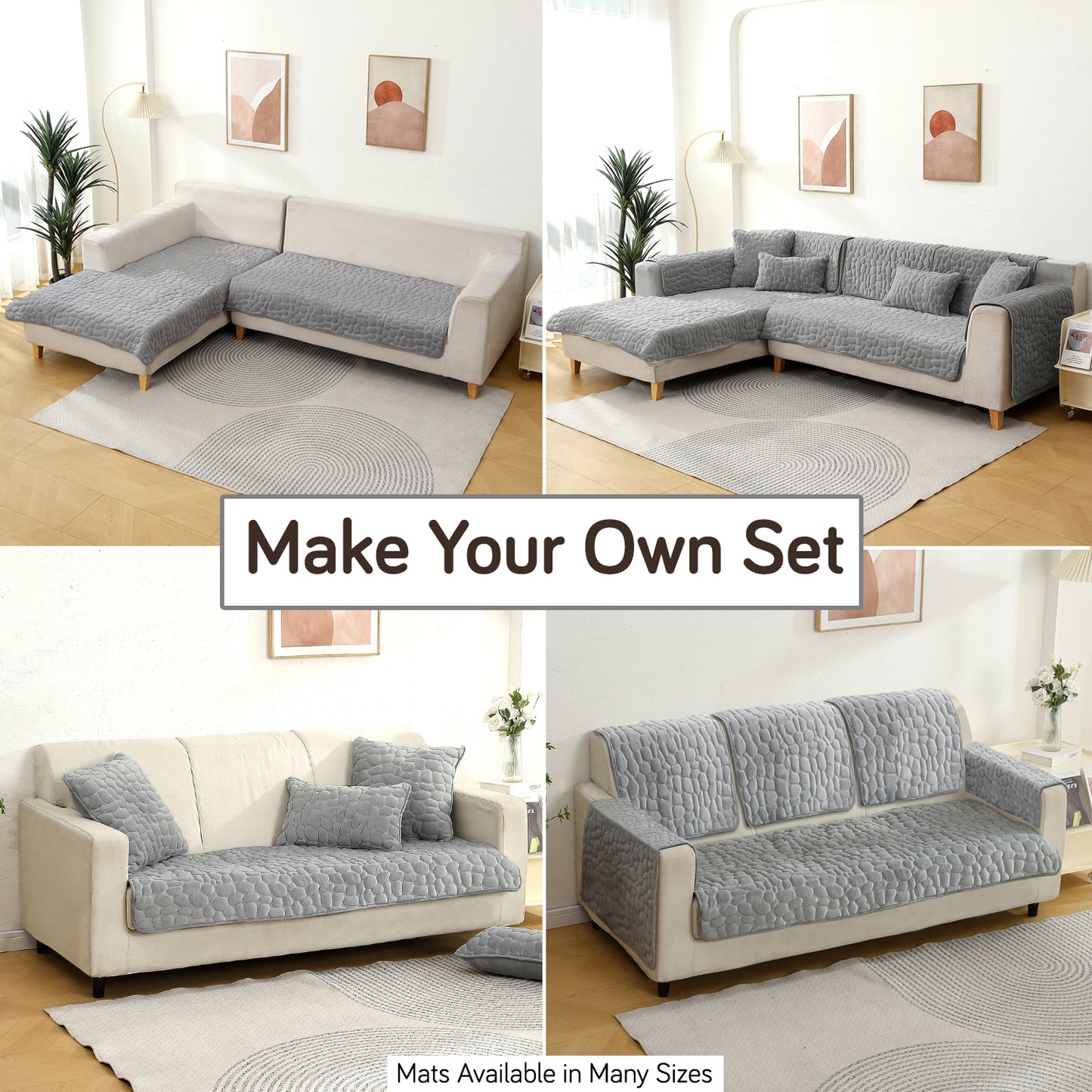 Premium Pebble Milk Velvet Anti Slip Sofa Mat for 1/2/3 Seater, Moon Grey