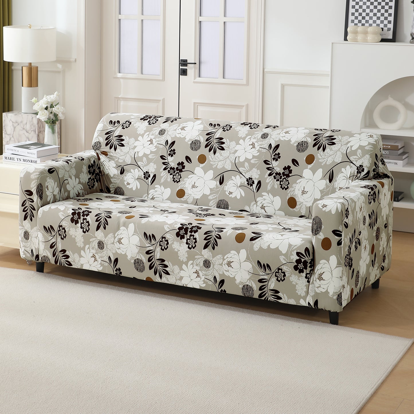 Feather Brown Floral Colour modern elastic 3 seater sofa covers