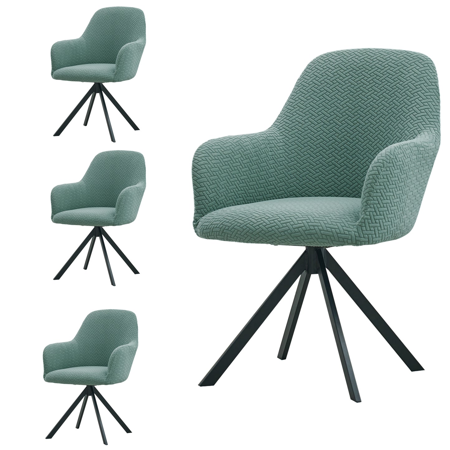 Premium Jacquard Fully Covered Cover for Swivel Dining Chair with Arms, Continental Green