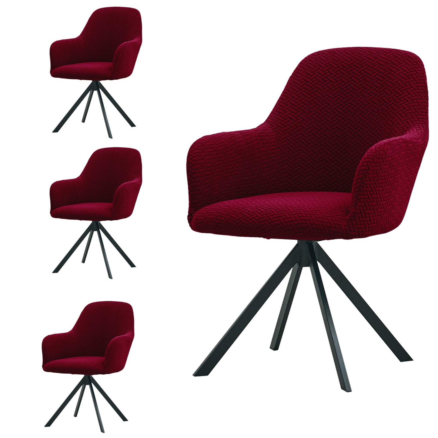 Premium Jacquard Fully Covered Cover for Swivel Dining Chair with Arms, Burgundy