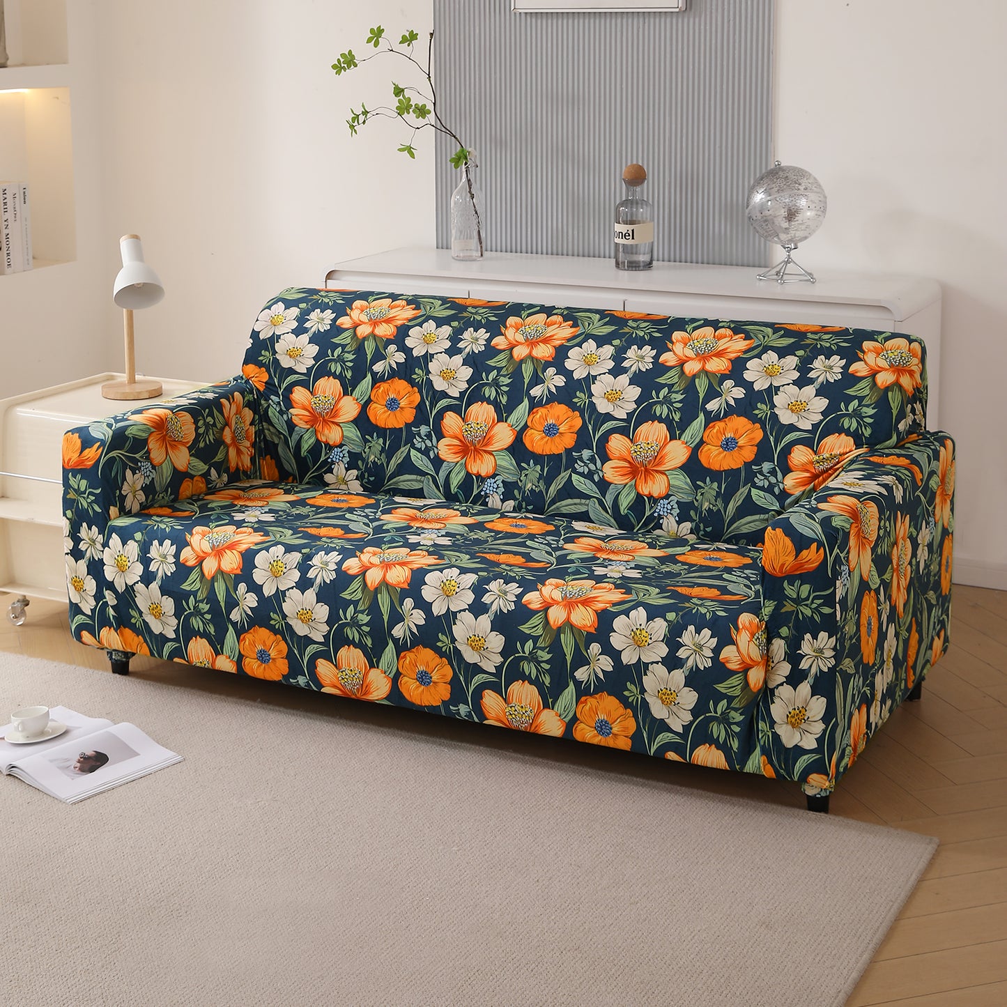 Premium Printed Velvet Sofa Cover 1/2/3 Seaters Fully Covered, Teal Twilight Garden