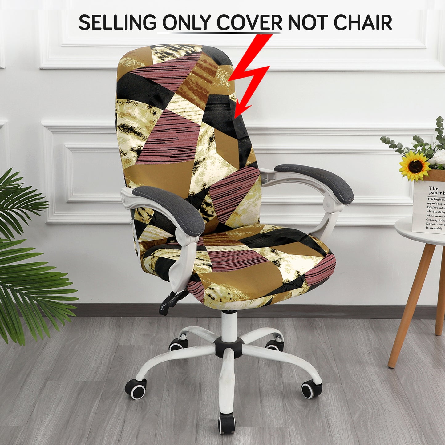 HOKIPO 140gsm Stretchable Office Chair Cover, Wine Abstract Geometry - Medium / Large