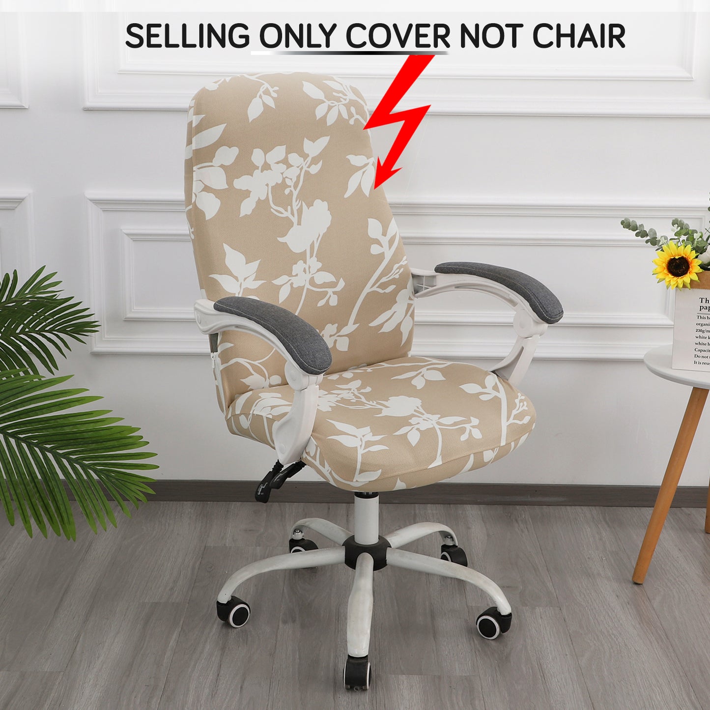 HOKIPO 140gsm Stretchable Office Chair Cover, Buff Brown Sillehoute Floral - Medium / Large