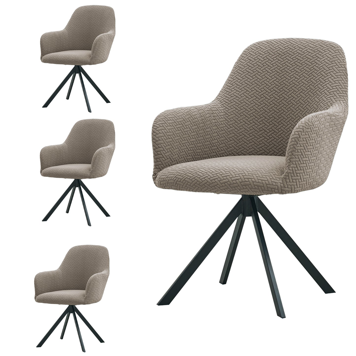Premium Jacquard Fully Covered Cover for Swivel Dining Chair with Arms, Taupe Brown