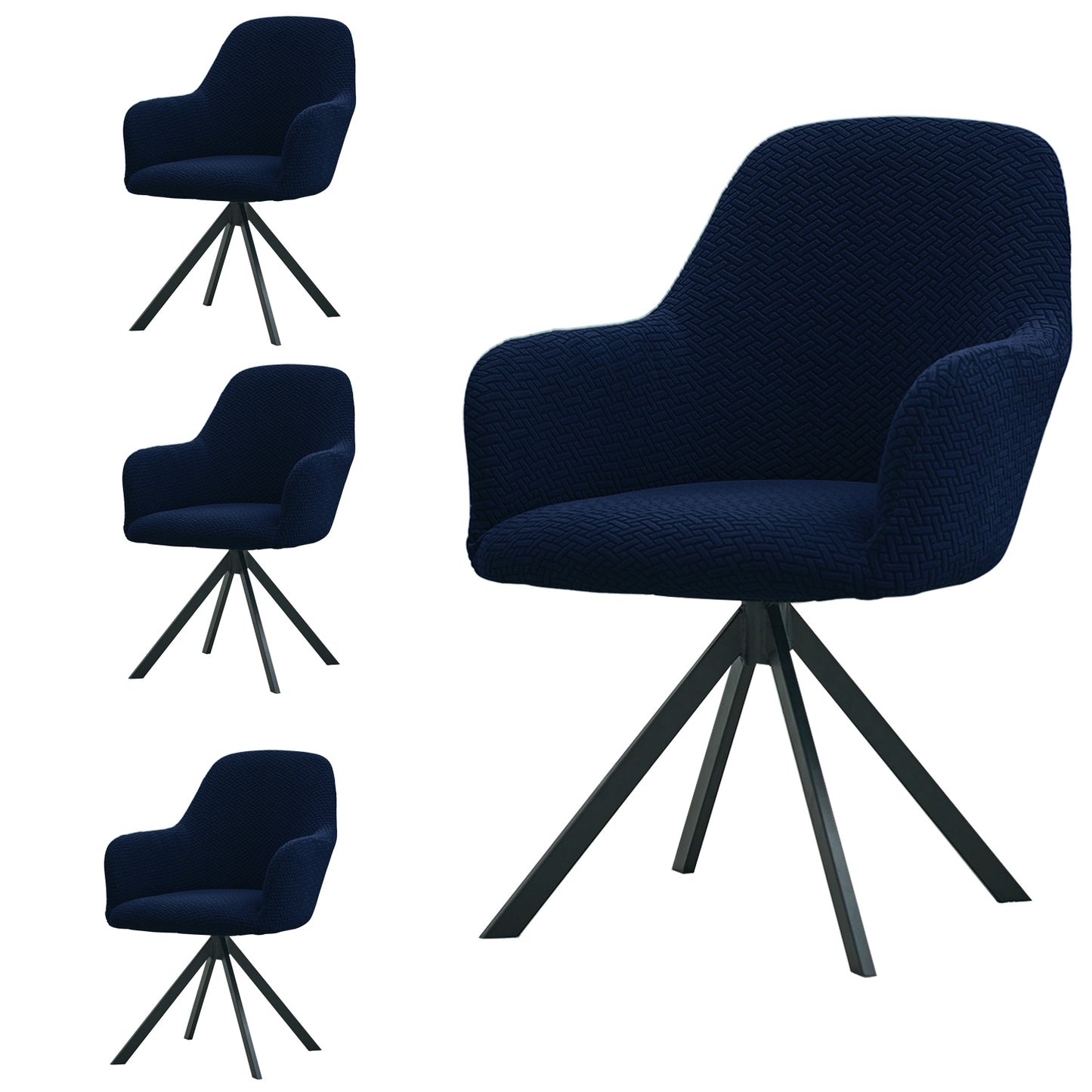 Premium Jacquard Fully Covered Cover for Swivel Dining Chair with Arms, Navy Blue