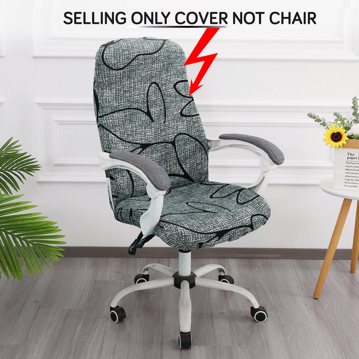 Hokipo – Buy stretchable Intense Grey Abstract Floral Print chair cover for office boss chairs