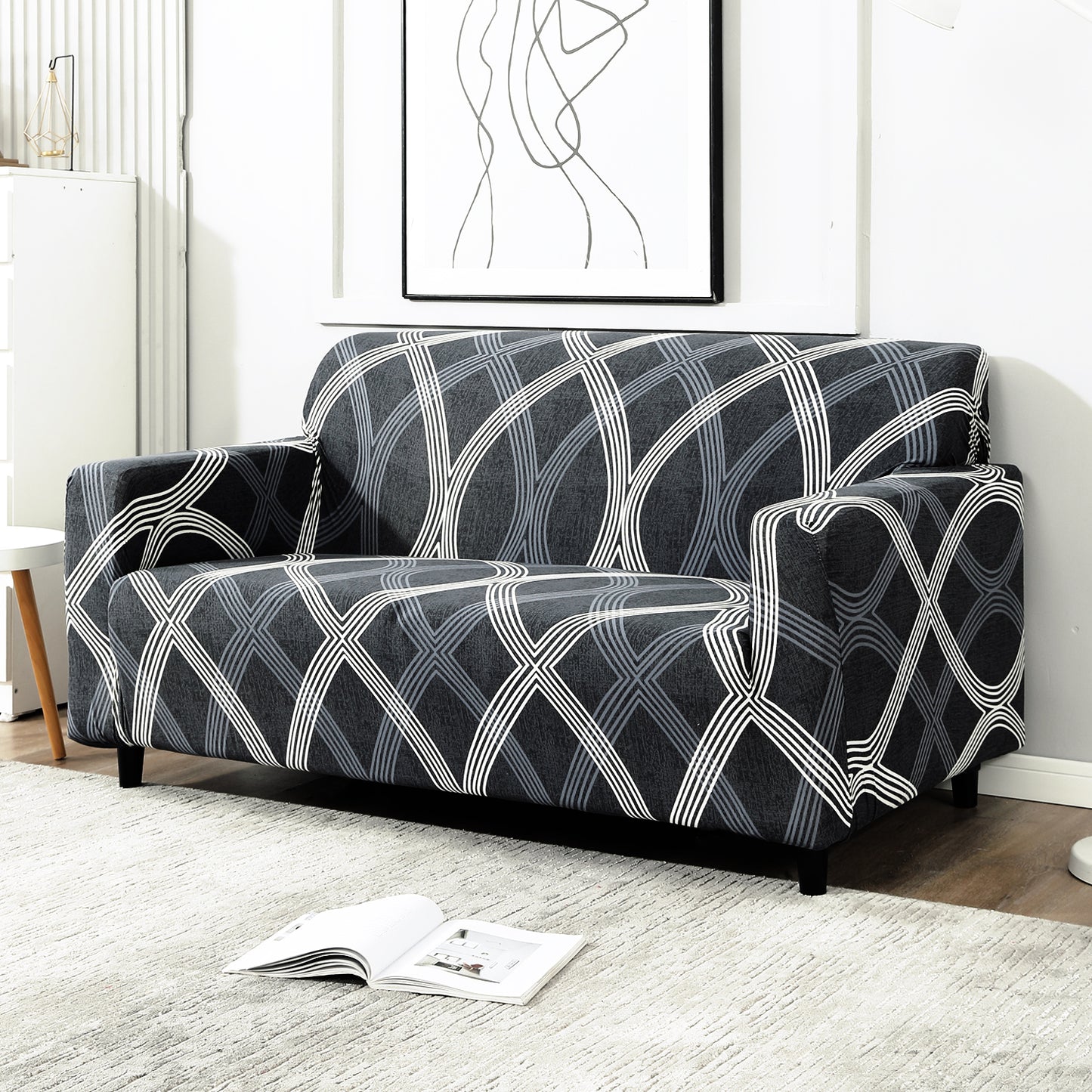 Elastic Stretchable Printed Sofa Cover, Shadow Grey