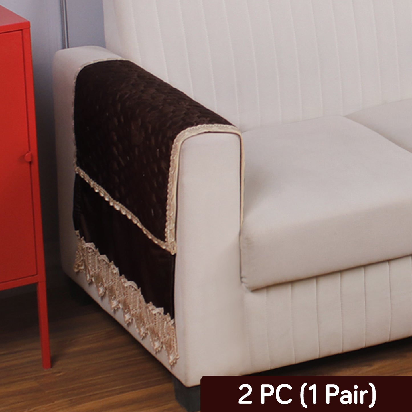 2PC Premium Dutch Velvet Sofa Arm Cover, Coffee Brown