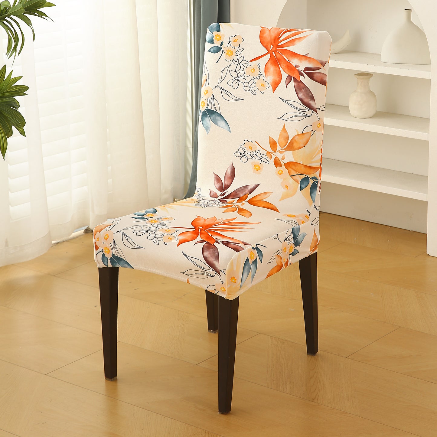 Premium Printed Velvet Dining Chair Cover Set, Amber Serene Flora