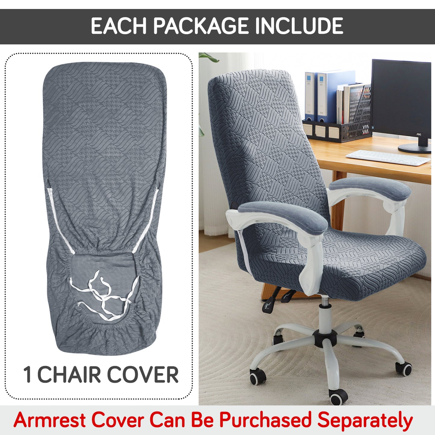 Office Chair Cover for Executive Chair (High-Back) – 170 GSM Stretchable Jacquard – Washable & Anti-Slip – Fits Big & Tall Office Chairs, Dark Grey