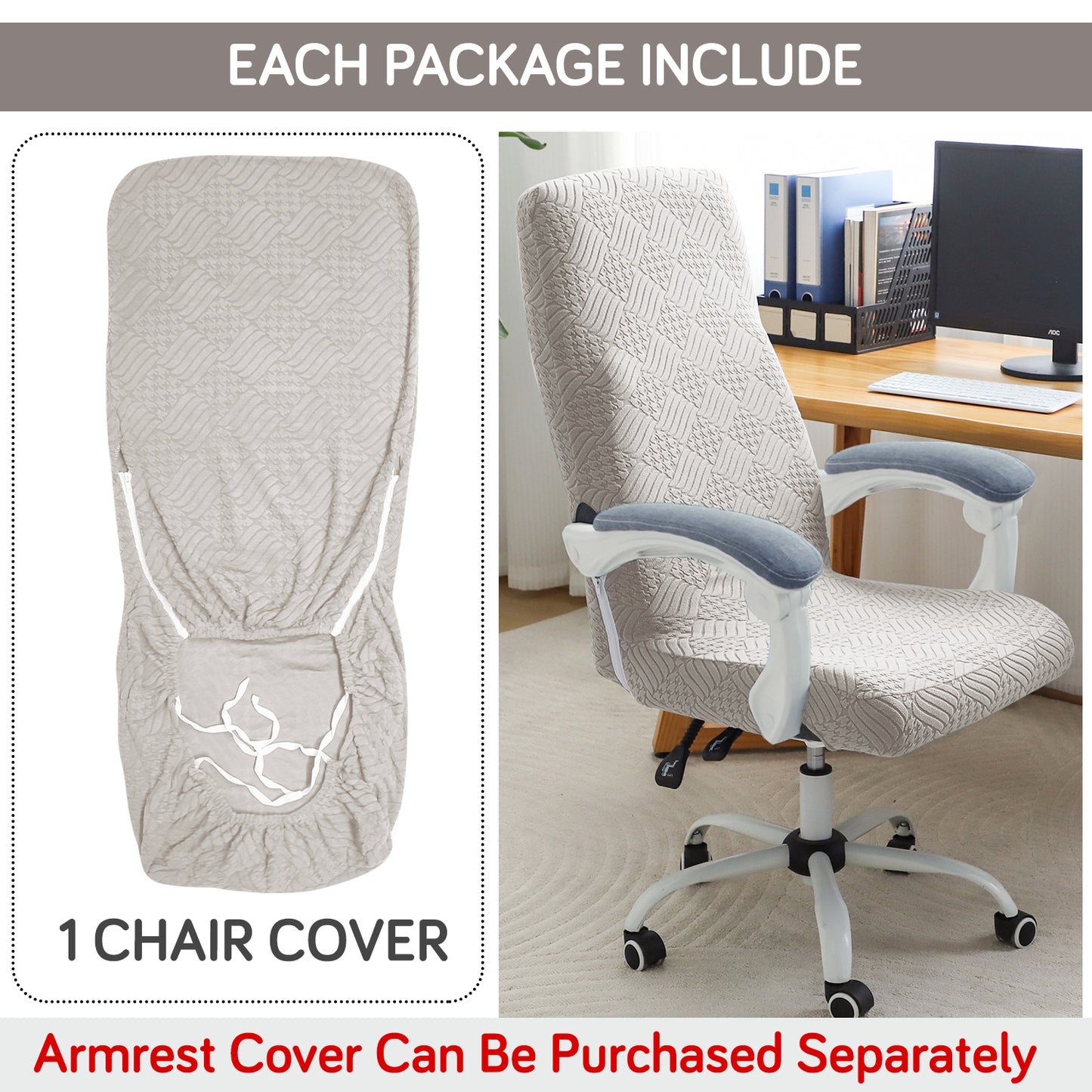 Office Chair Cover for Executive Chair (High-Back) – 170 GSM Stretchable Jacquard – Washable & Anti-Slip – Fits Big & Tall Office Chairs, Taupe Brown