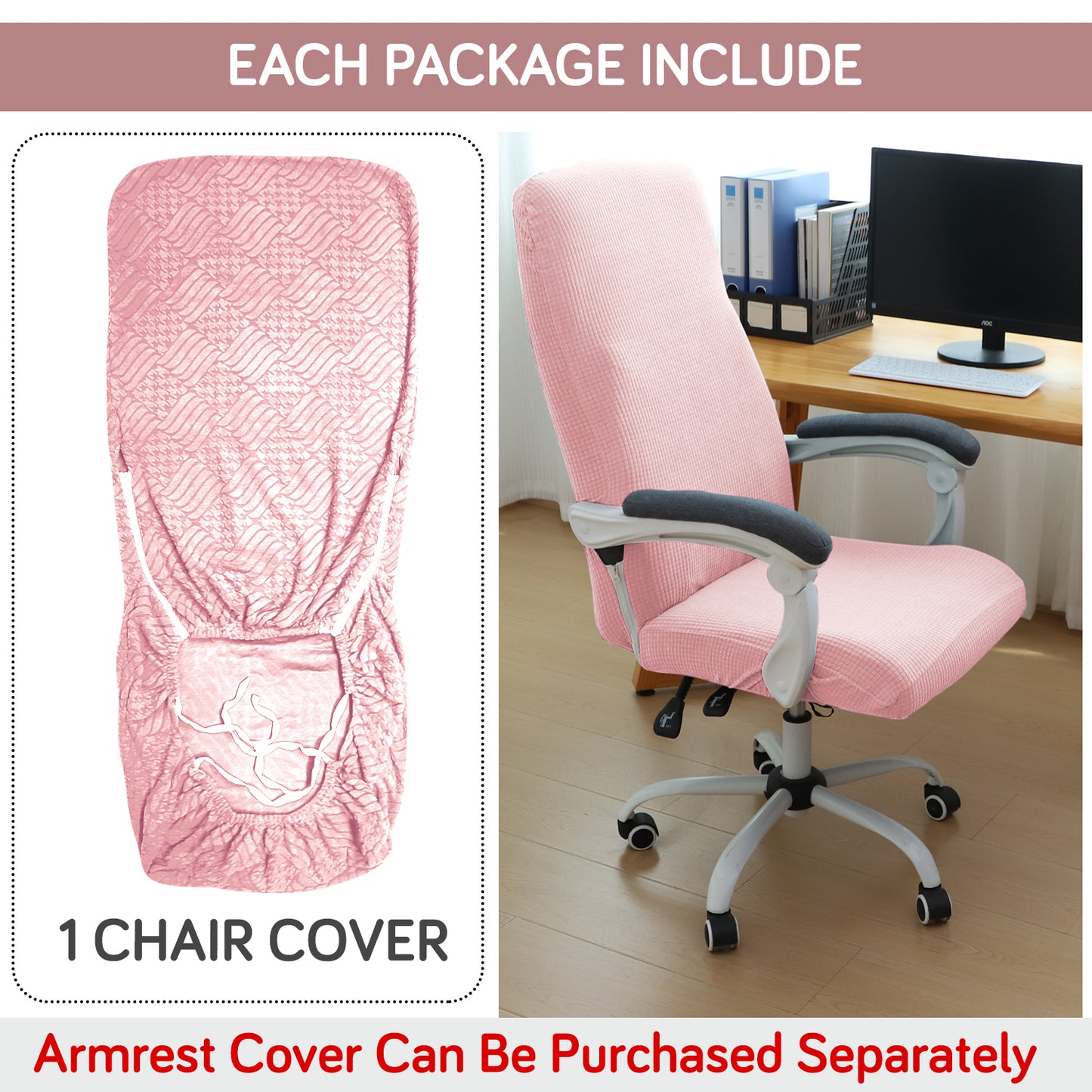 Water Repellent Office Chair Cover for Executive Chair (High-Back) – 210 GSM Stretchable Jacquard – Washable & Anti-Slip – Fits Big & Tall Office Chairs, Pink