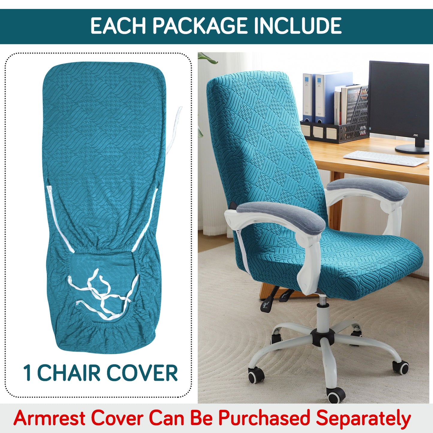 Office Chair Cover for Executive Chair (High-Back) – 170 GSM Stretchable Jacquard – Washable & Anti-Slip – Fits Big & Tall Office Chairs, Turquoise