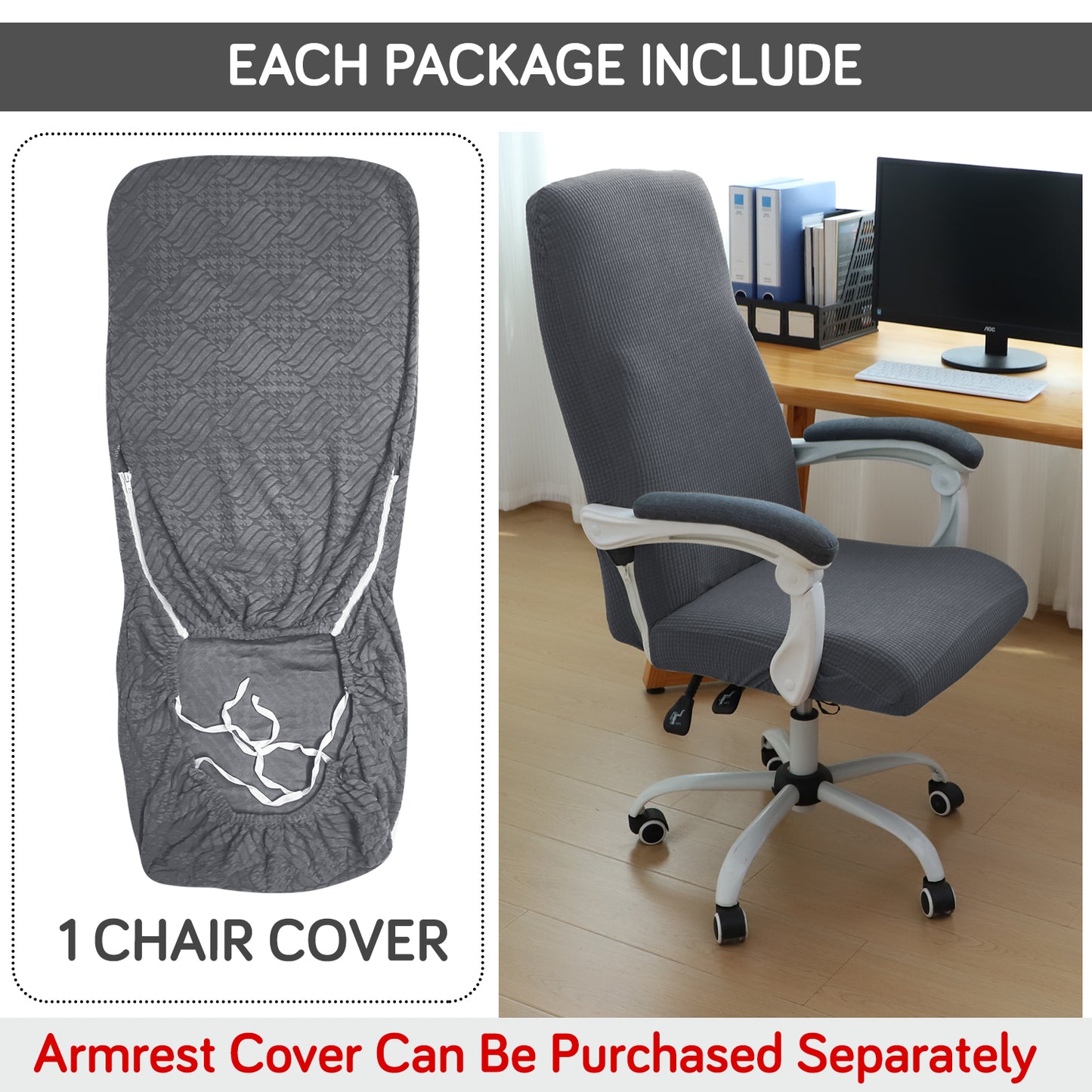 Water Repellent Office Chair Cover for Executive Chair (High-Back) – 210 GSM Stretchable Jacquard – Washable & Anti-Slip – Fits Big & Tall Office Chairs, Dark Grey
