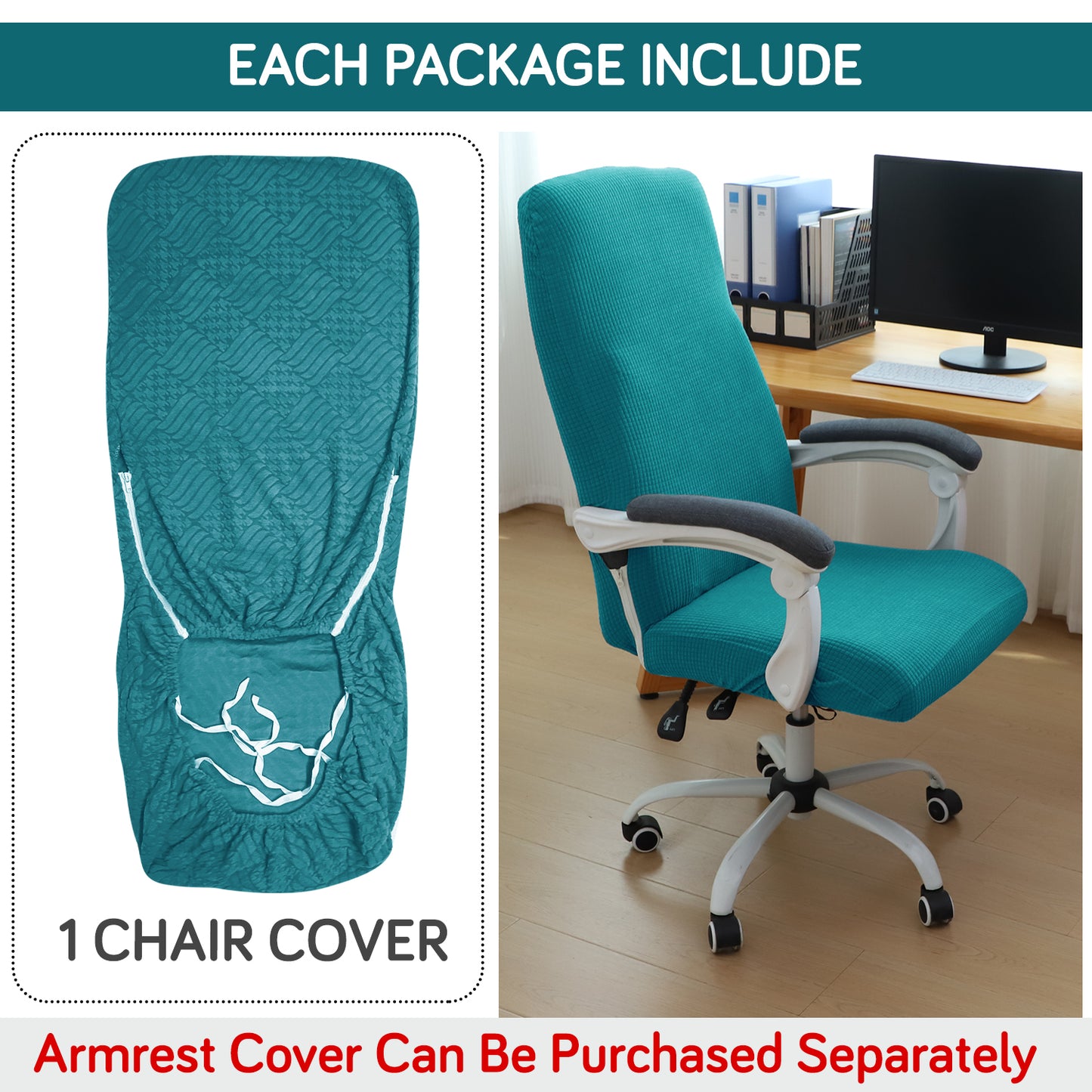 Water Repellent Office Chair Cover for Executive Chair (High-Back) – 210 GSM Stretchable Jacquard – Washable & Anti-Slip – Fits Big & Tall Office Chairs, Teal