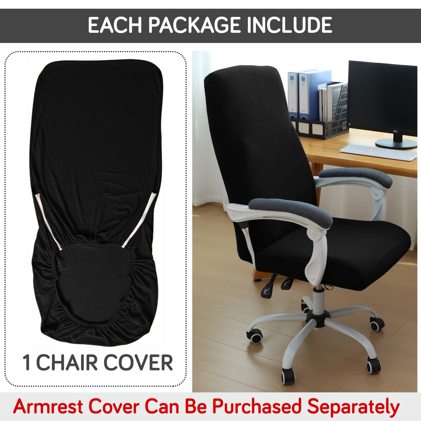 Water Repellent Office Chair Cover for Executive Chair (High-Back) – 210 GSM Stretchable Jacquard – Washable & Anti-Slip – Fits Big & Tall Office Chairs, Black