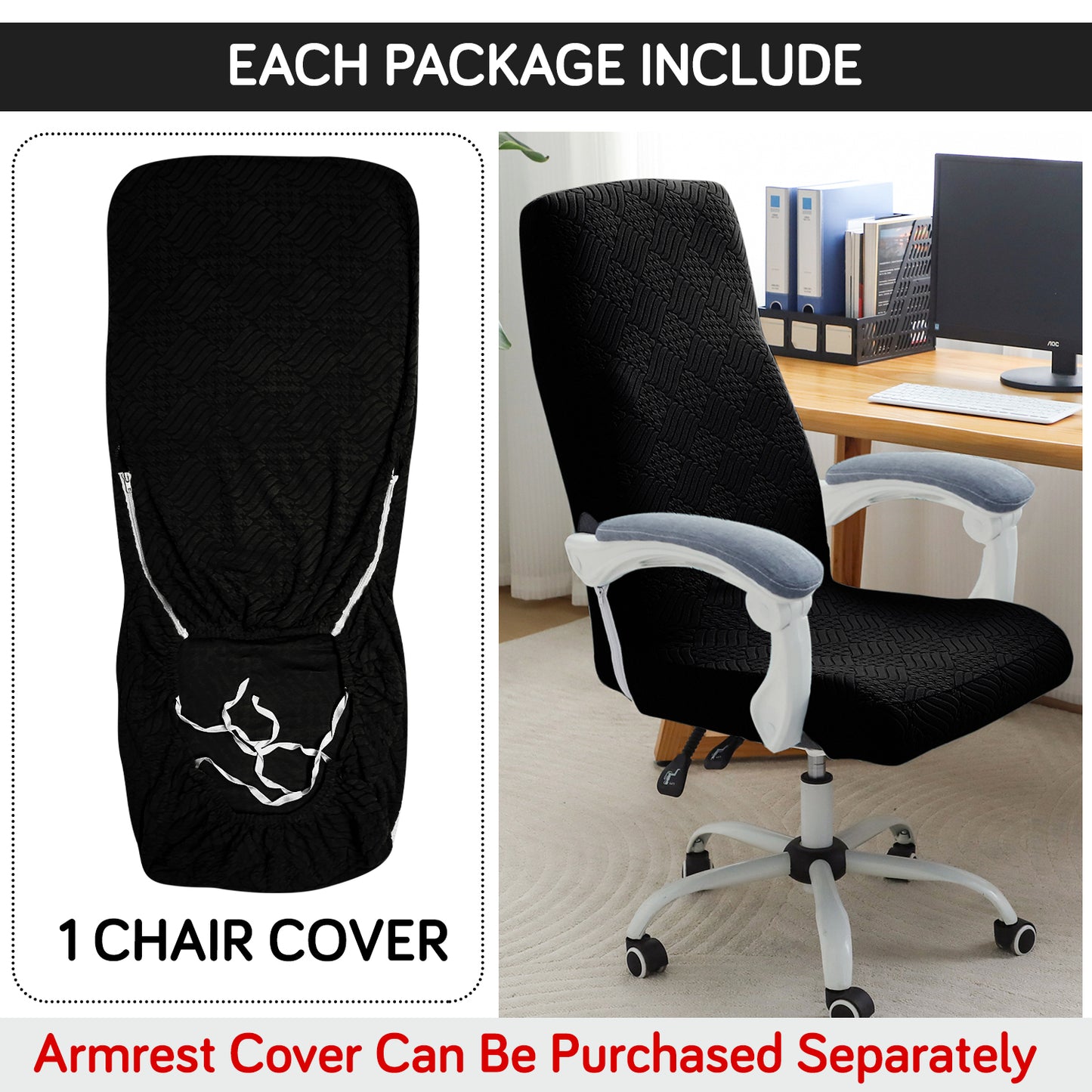 Office Chair Cover for Executive Chair (High-Back) – 170 GSM Stretchable Jacquard – Washable & Anti-Slip – Fits Big & Tall Office Chairs, Black