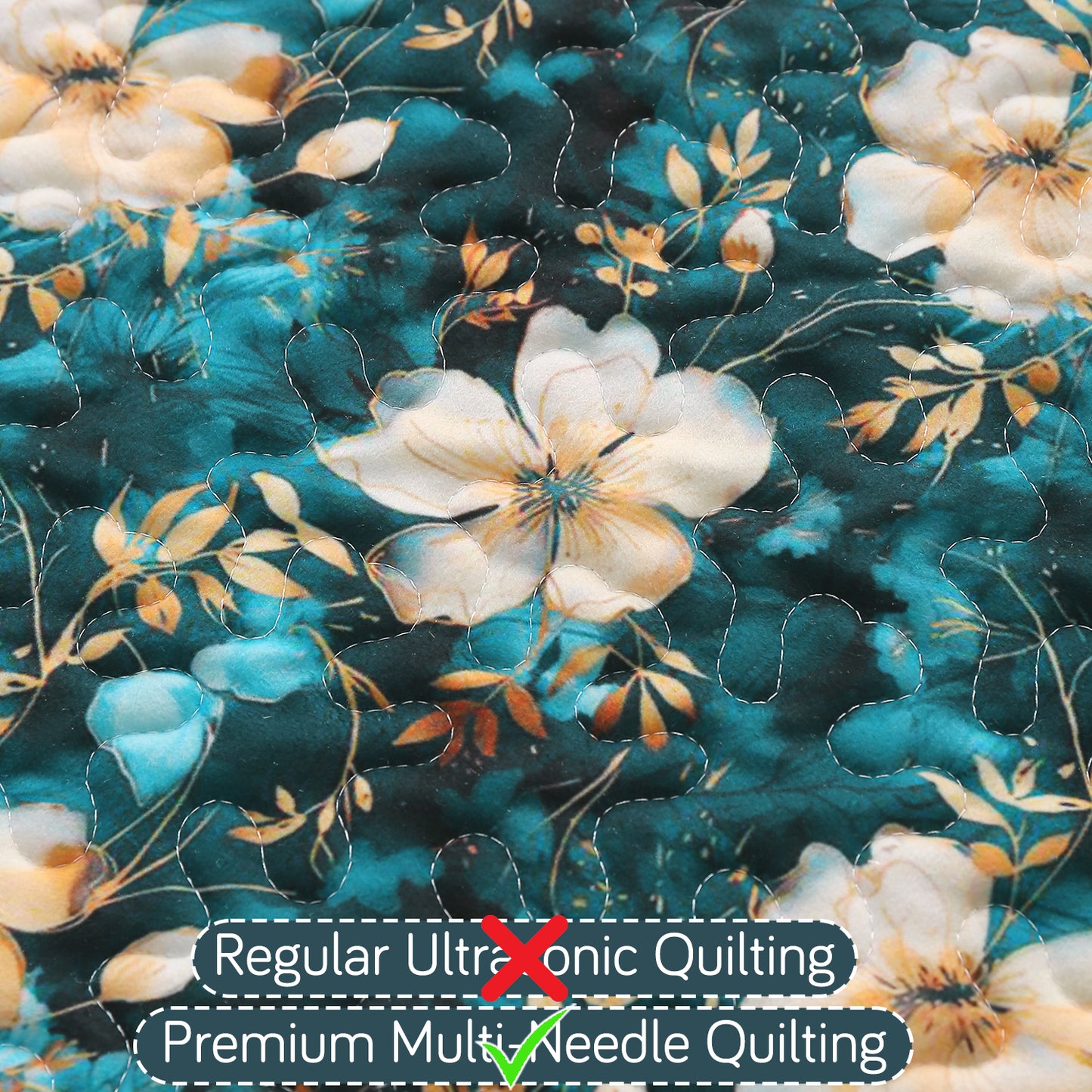 Florentina Series Quilted Holland Velvet L Shape Sofa Seat Mat - Pansies Teal