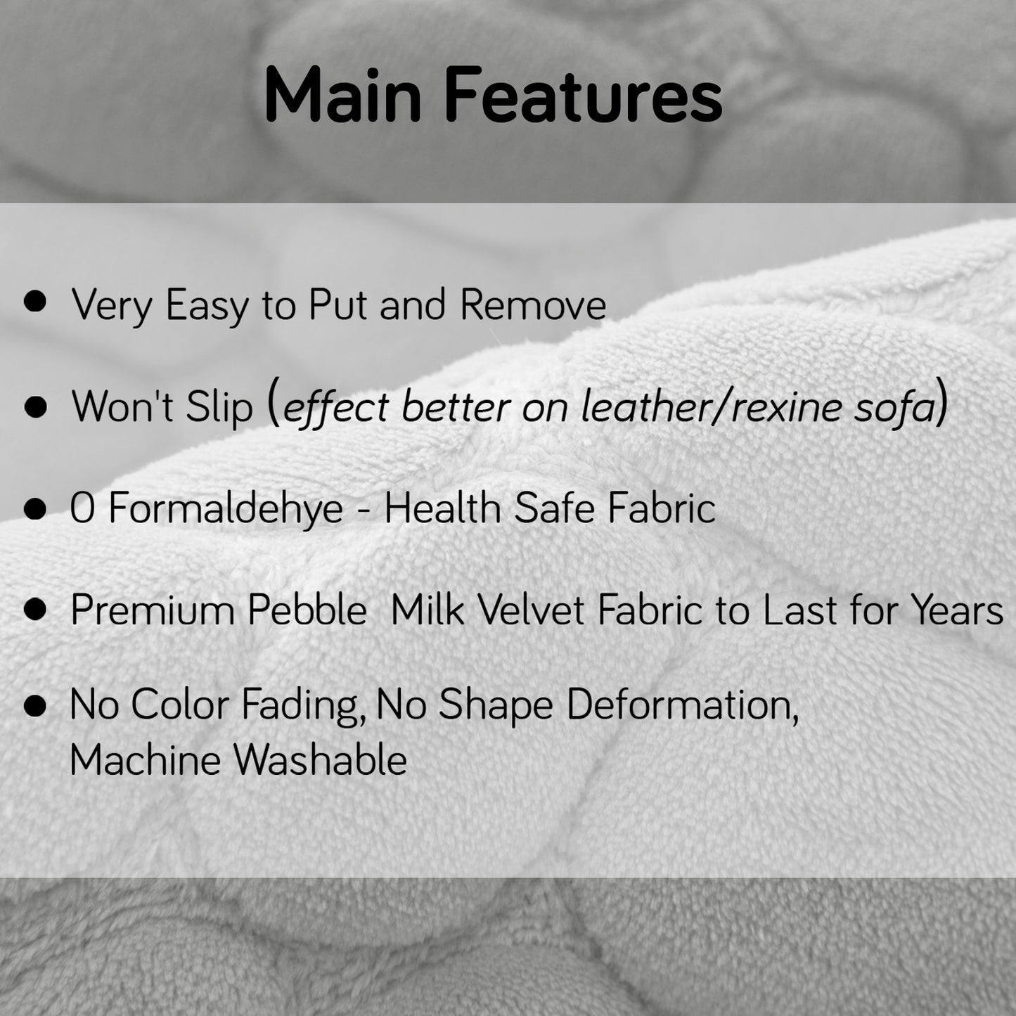 Premium Pebble Milk Velvet Anti Slip Sofa Mat for 1/2/3 Seater, Moon Grey