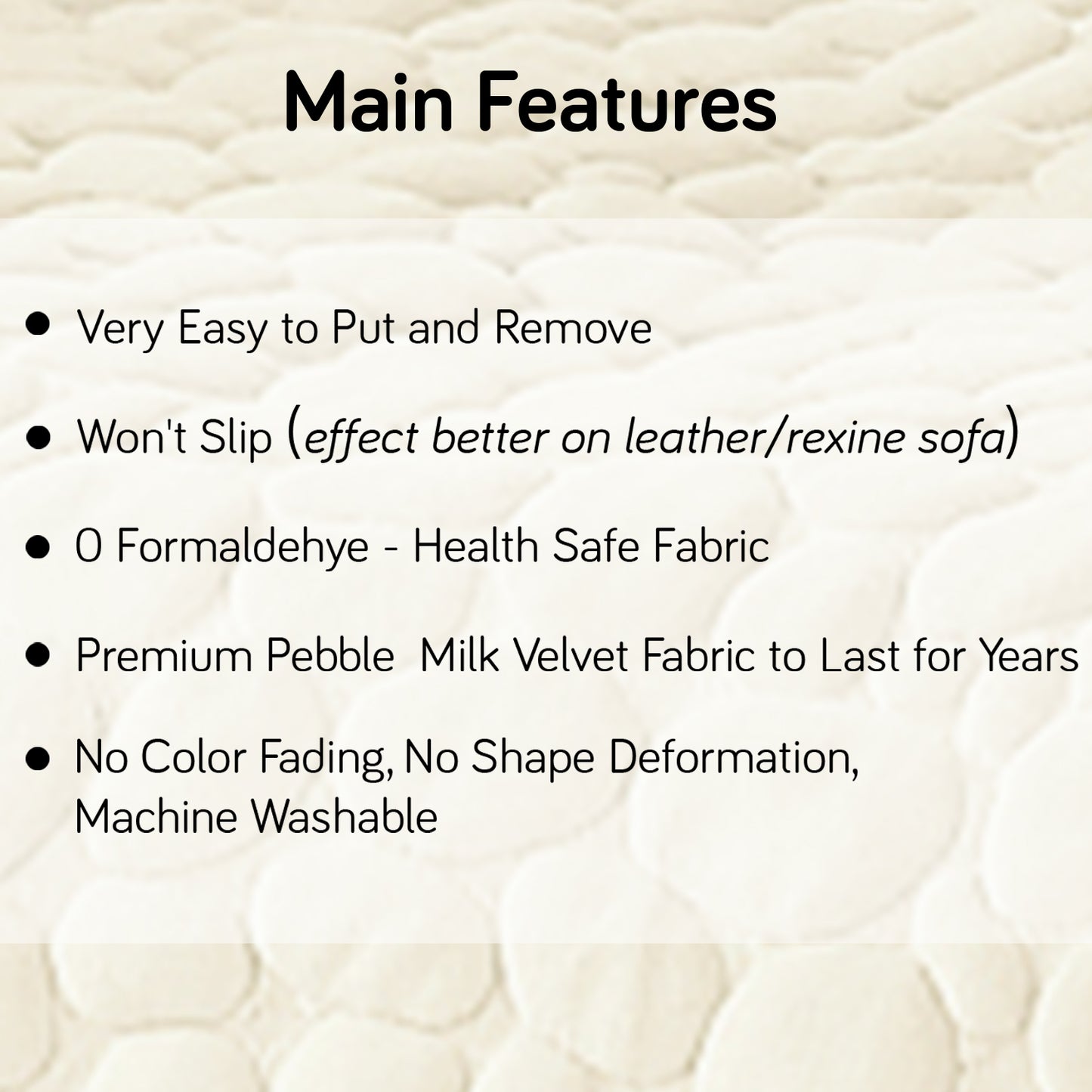 Premium Pebble Milk Velvet Anti Slip Sofa Mats, Bliss White