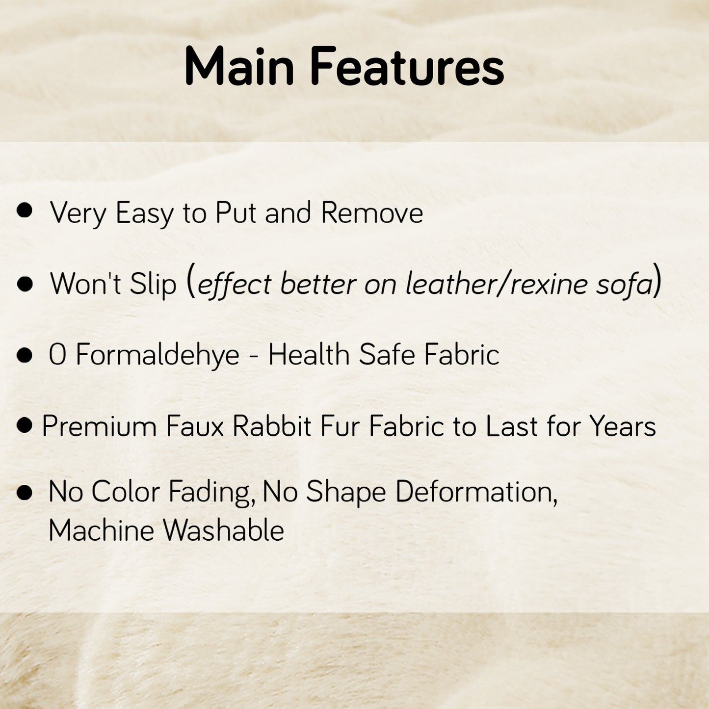 Premium Faux Rabbit Fur Anti Slip Sofa Mat for 1/2/3 Seater, Beige