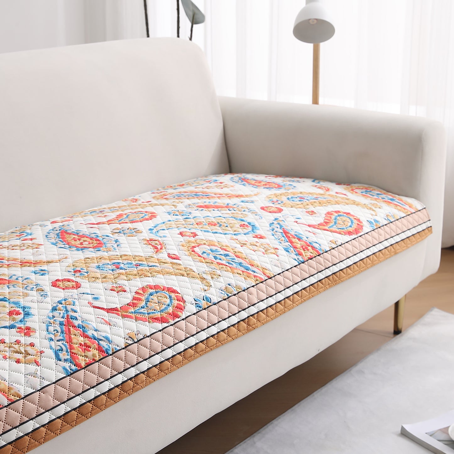 LiefNest Holland Velvet Sofa Cover Mat with Foam Filling - Paisley Multicolor
