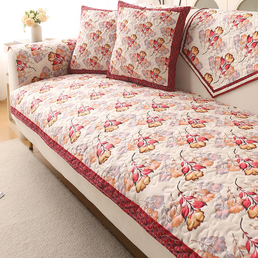 Florentina Series Premium Holland Velvet Sofa Cover Mat - Autumn Cream