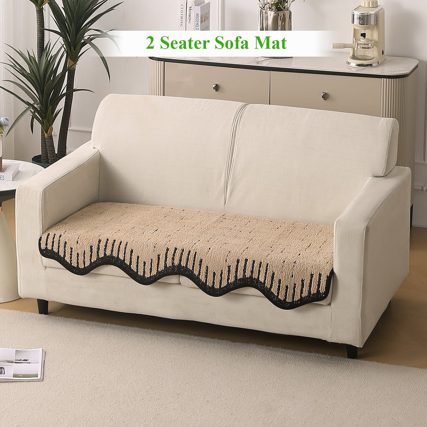 Premium Supple Soft Wavy with Curve Sofa Cover Mat, Brown