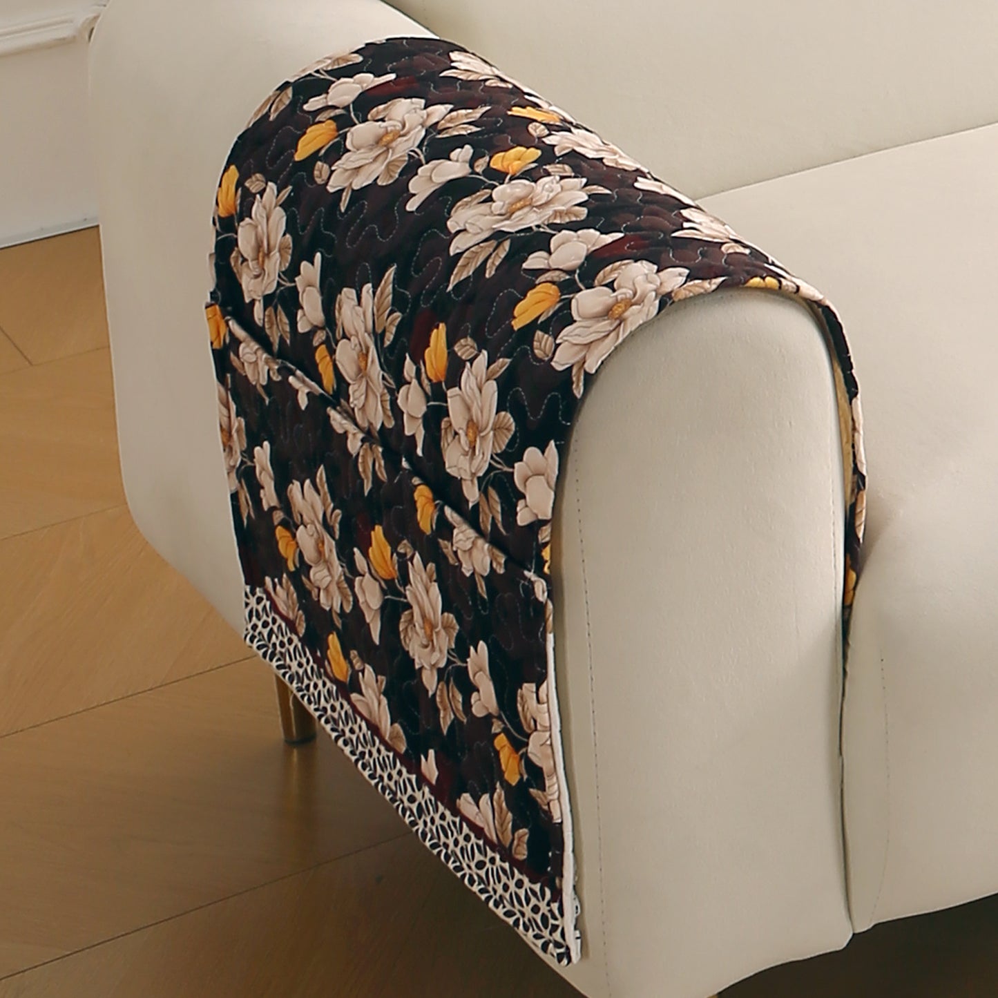 Florentina Series Printed Holland Velvet Sofa Mat - Camellia Brown