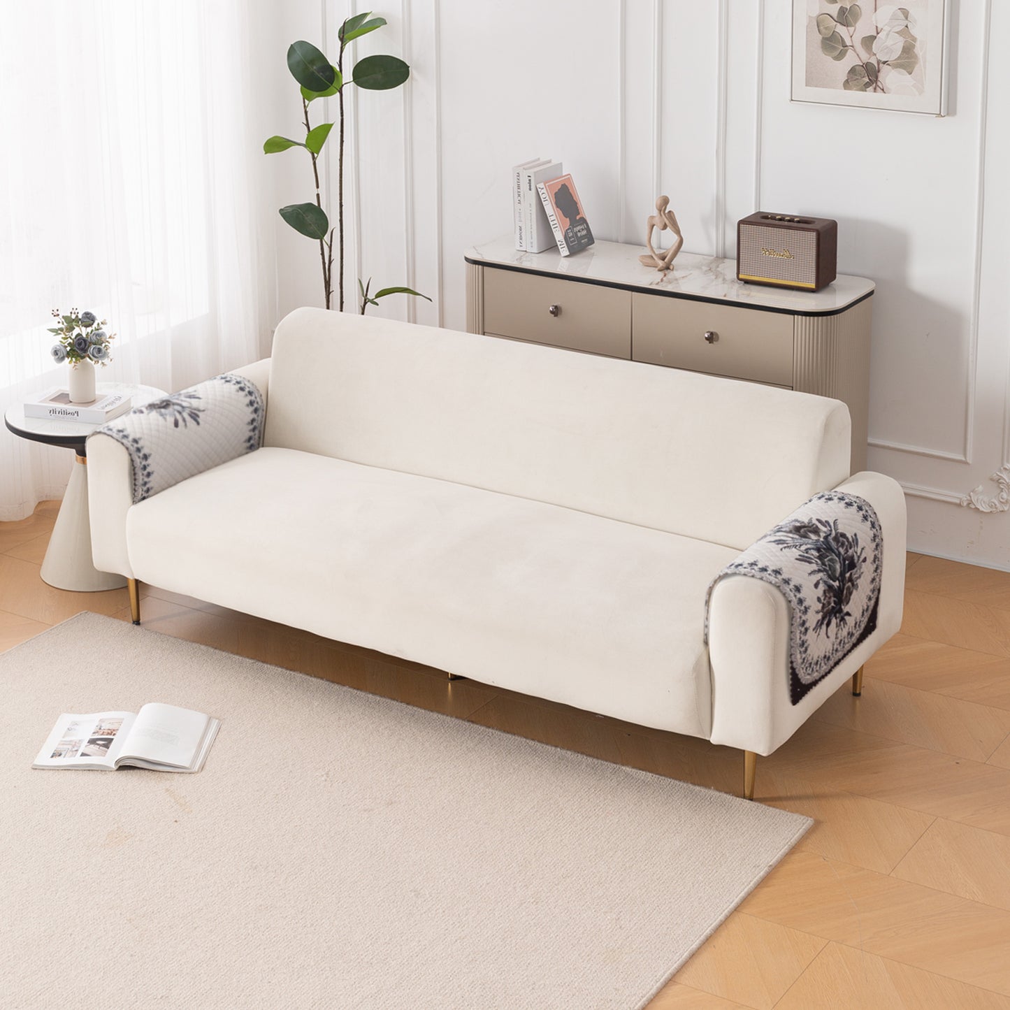 LoomVerse Quilted Sofa Cover Set Washable Sofa Panel for Seat & Back - Midnight Bloom