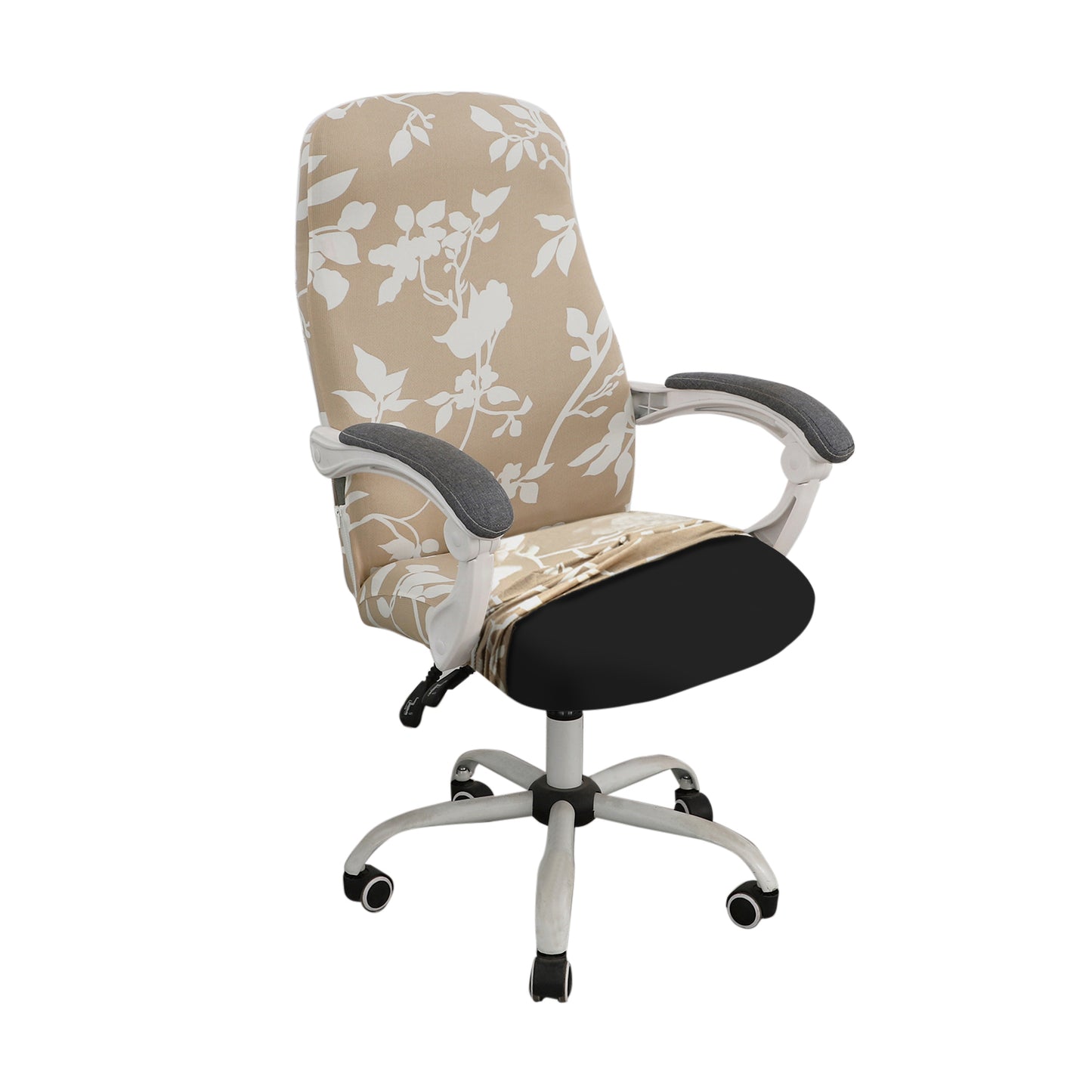 HOKIPO 140gsm Stretchable Office Chair Cover, Buff Brown Sillehoute Floral - Medium / Large
