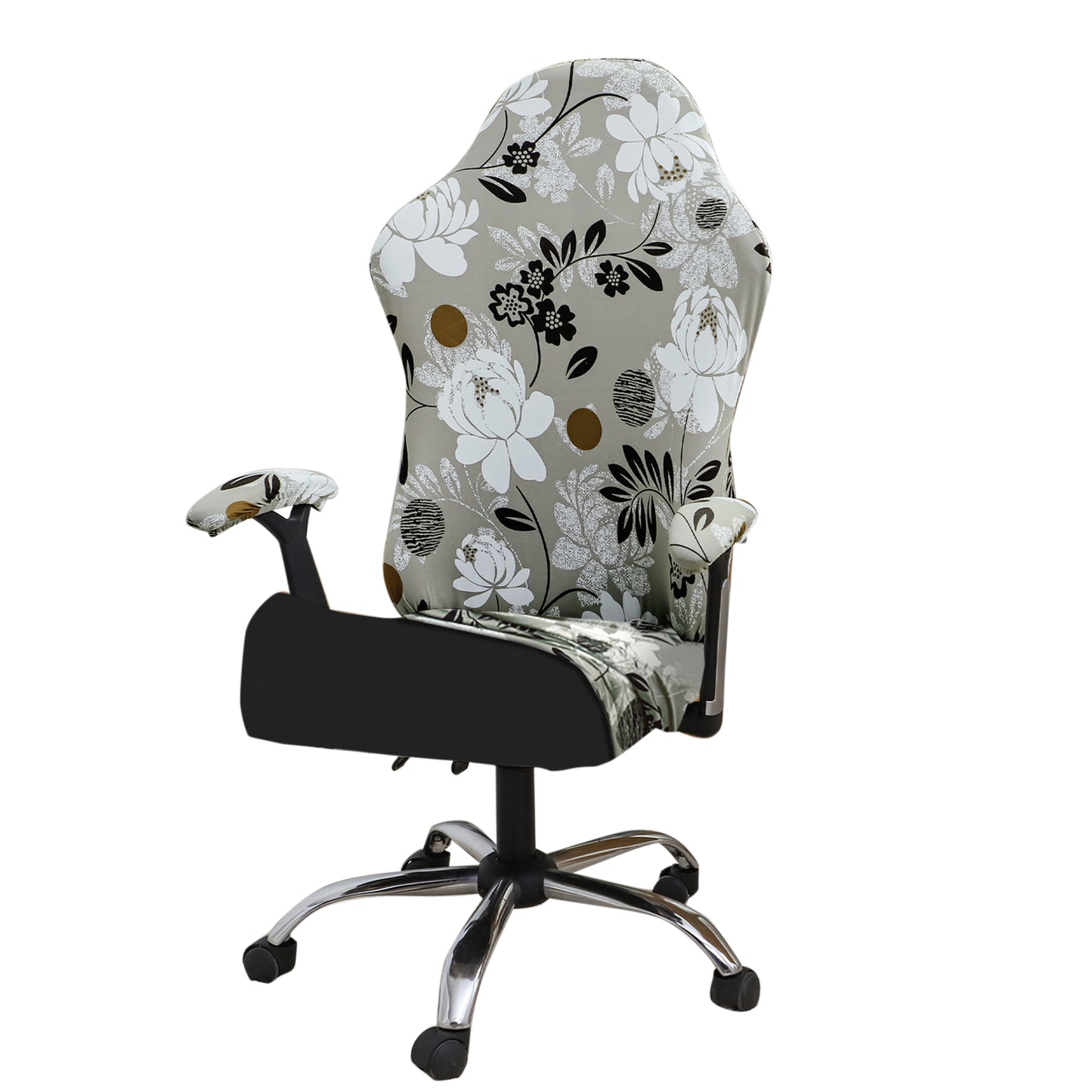 Printed Gaming Chair Seat Cover Elastic Computer Rotating Chair, Feather Brown Floral
