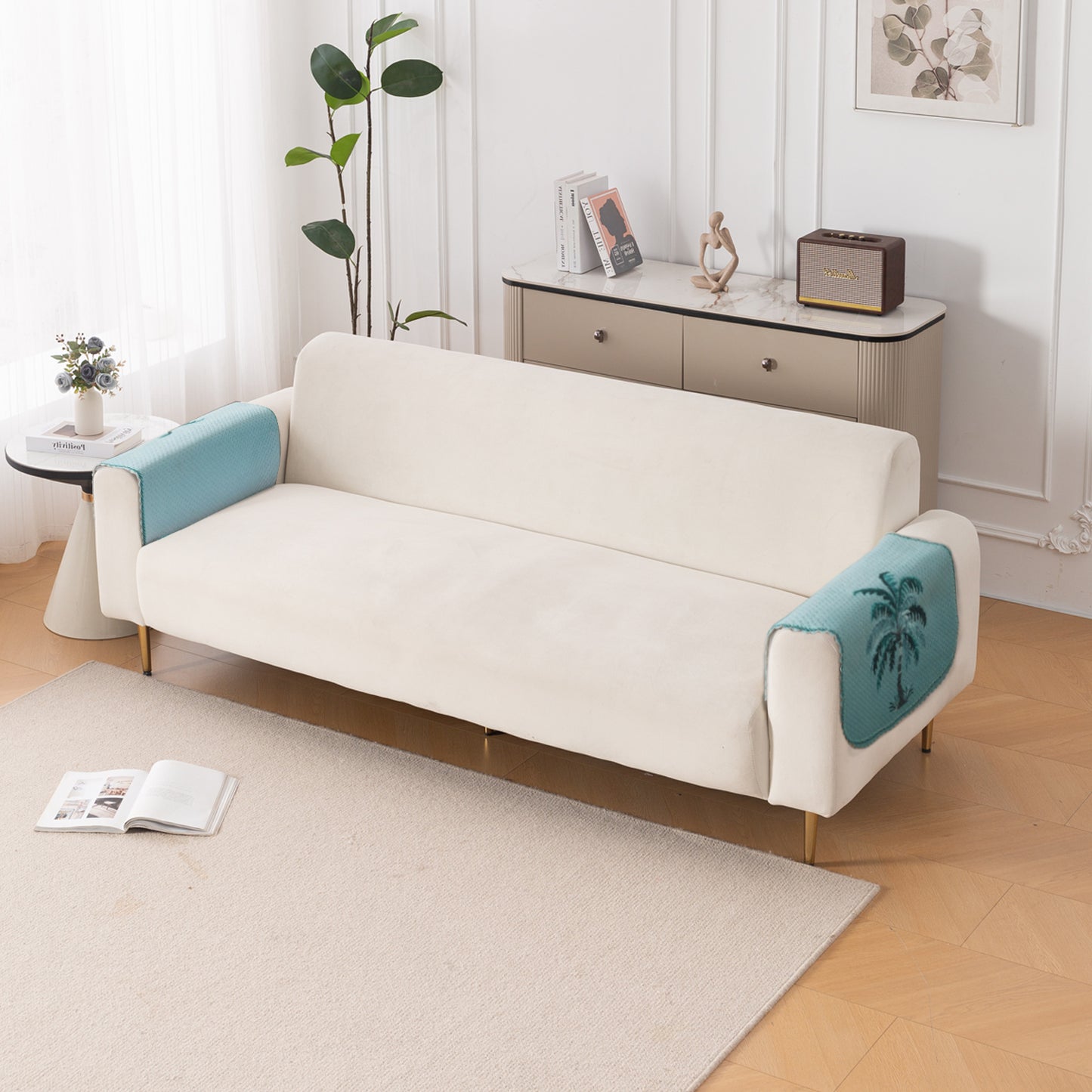 HeavenHue Fleece Soft Touch Quilted Sofa Cover Set Washable Sofa Panel for Seat & Back - Island Breeze