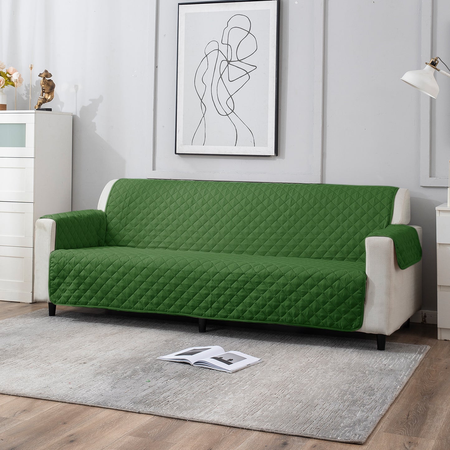 Forest Green quilted elegant 4 seater sofa cover