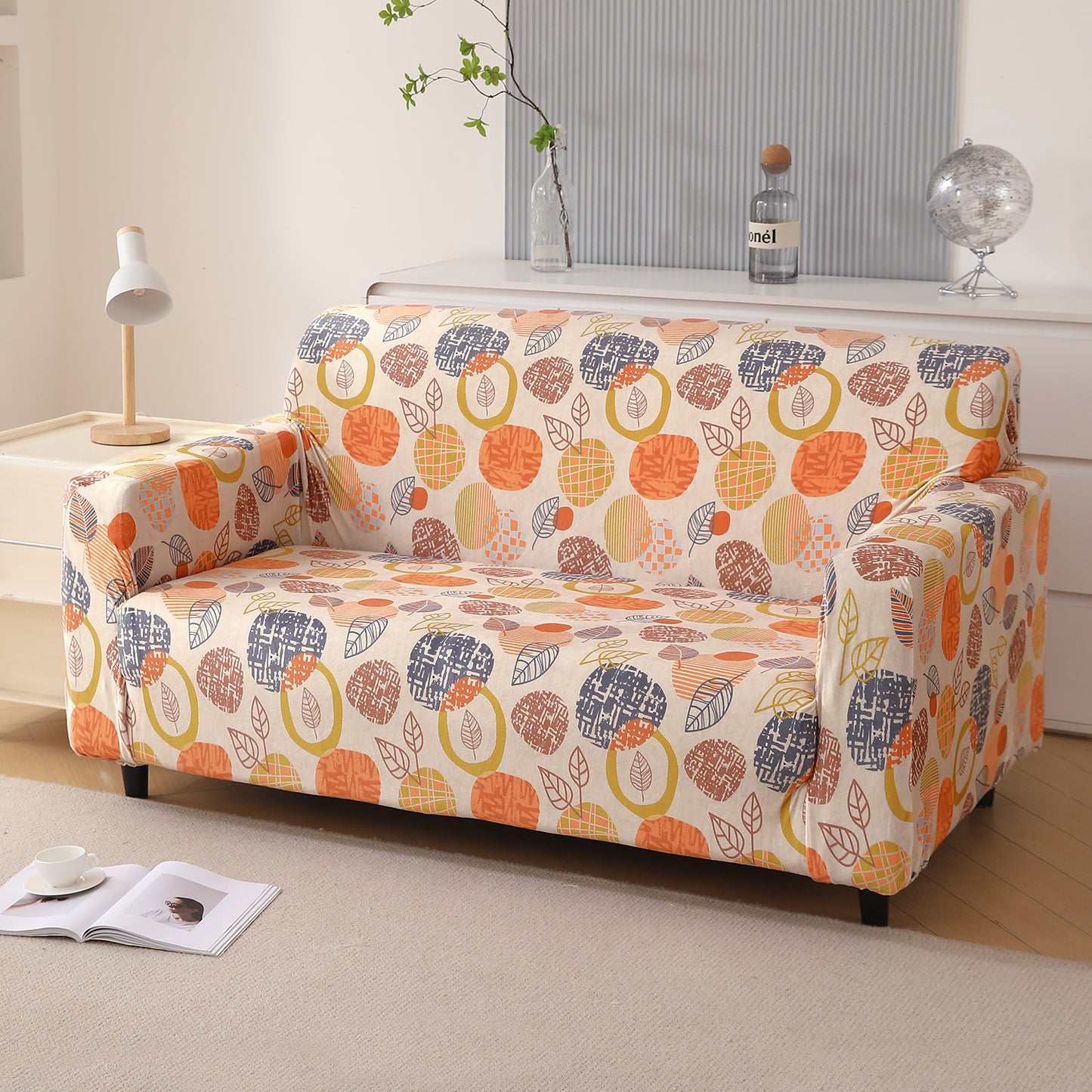 Premium Printed Velvet Sofa Cover 1/2/3 Seaters Fully Covered, Coral Autumn Leaves