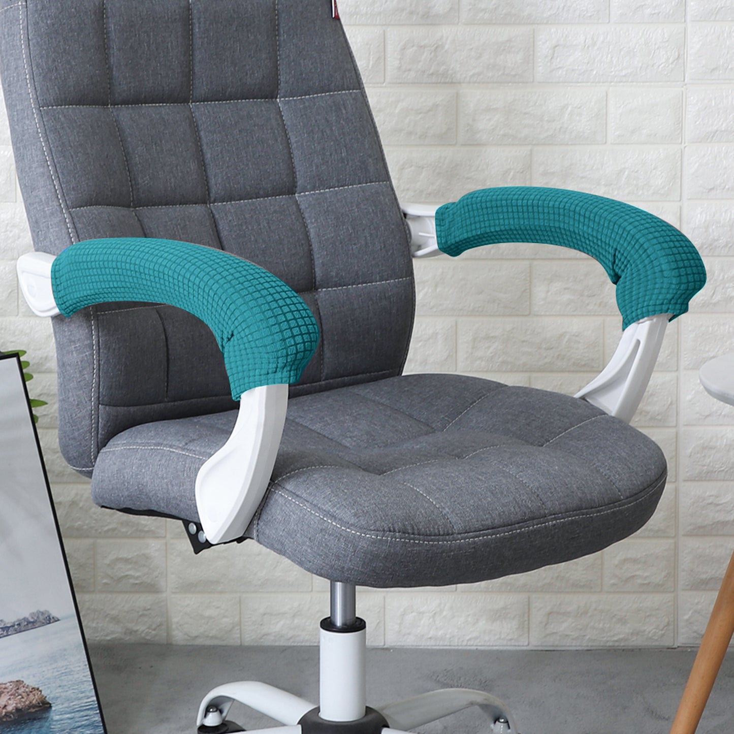210gsm Jacquard Water Repellent Armrest Covers for Office Chair (Zipper Style), 1 Pair, Teal
