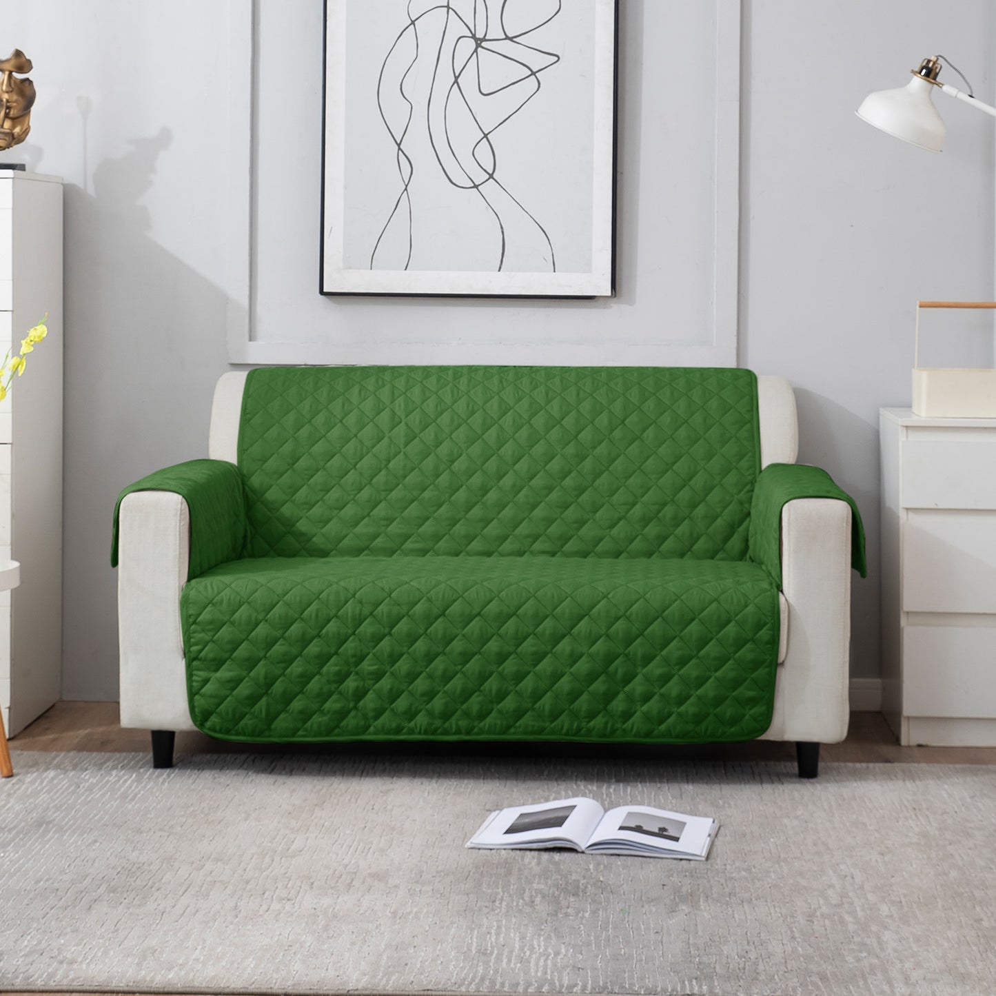 Forest Green quilted 2 seater sofa cover
