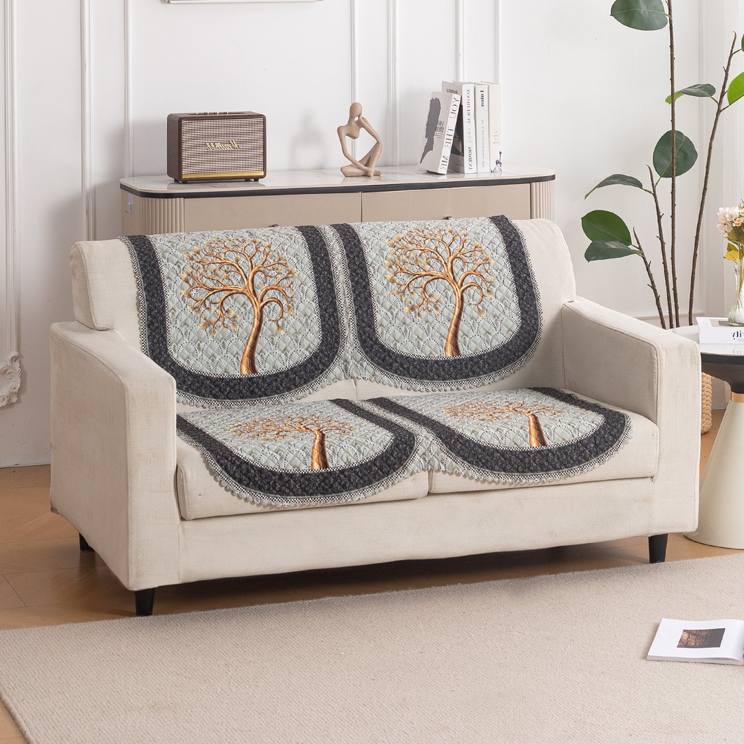 LoomVerse Quilted Sofa Cover Set Washable Sofa Panel for Seat & Back - Tranquil Tree