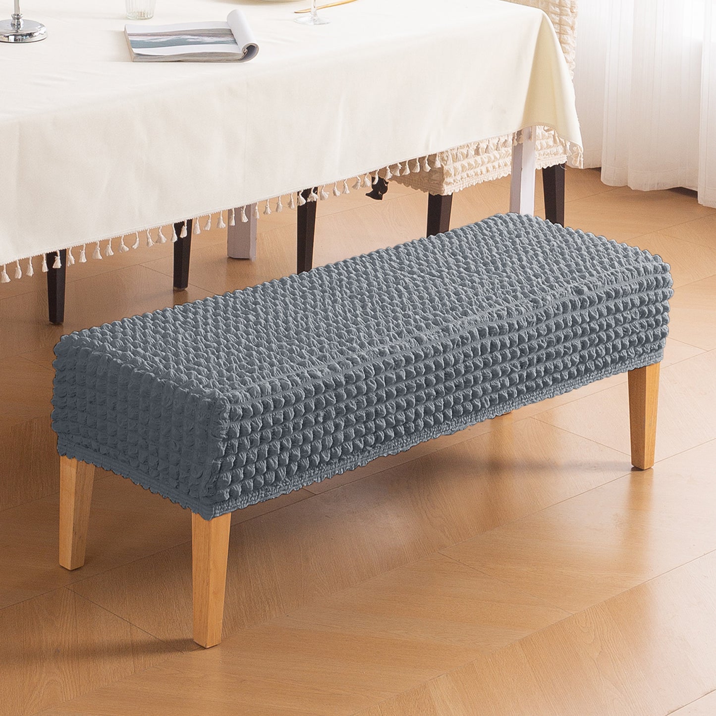 Aria Nova 280 GSM Stretchable Bubble Dining Bench Cover, Dark Grey