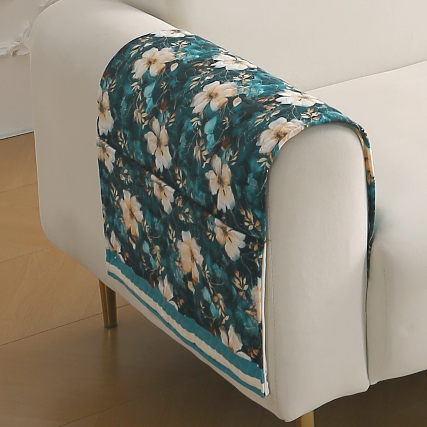Florentina Series Printed Holland Velvet Sofa Mat - Pansies Teal