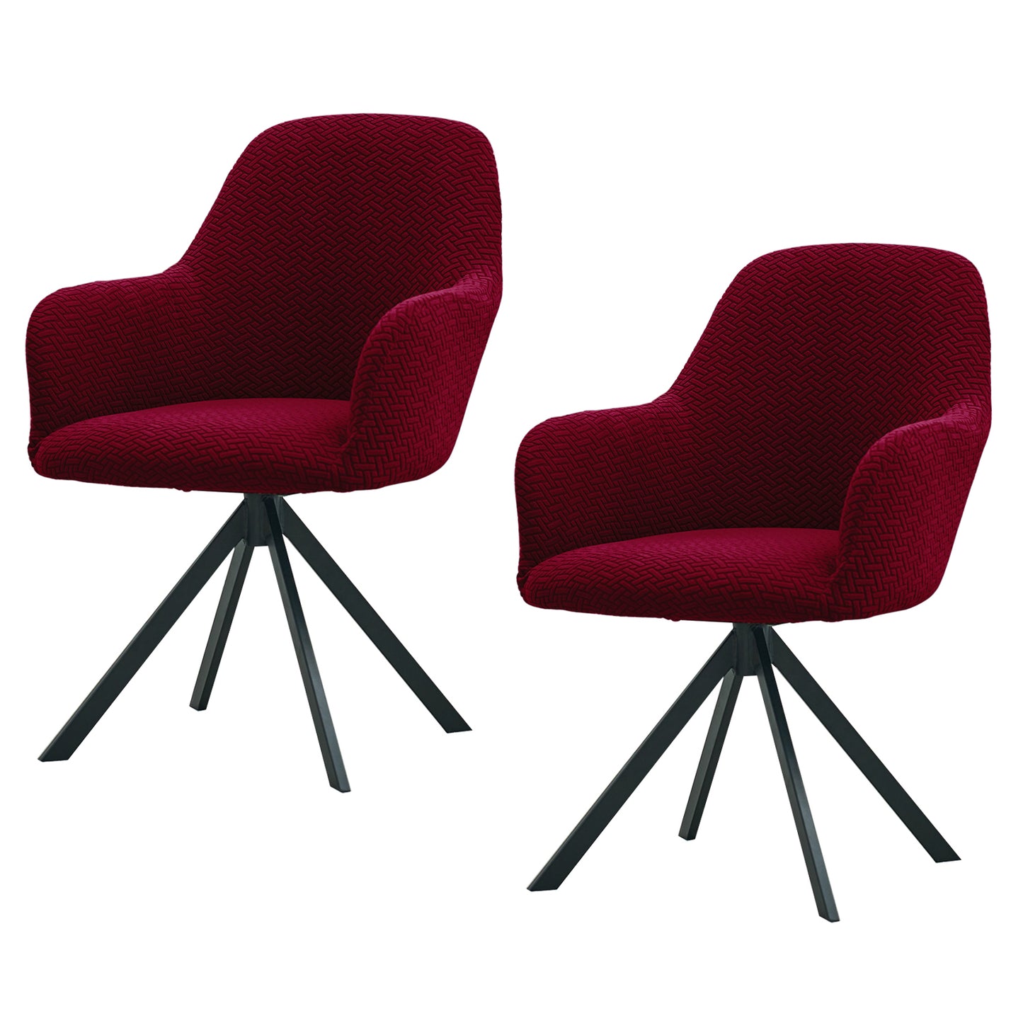 Premium Jacquard Fully Covered Cover for Swivel Dining Chair with Arms, Burgundy