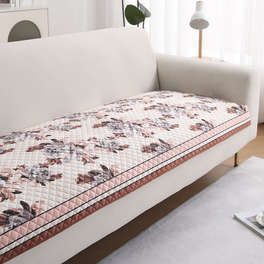 LiefNest Holland Velvet Sofa Cover Mat with Foam Filling -  Chrysanthemum Bloom Soft Beige