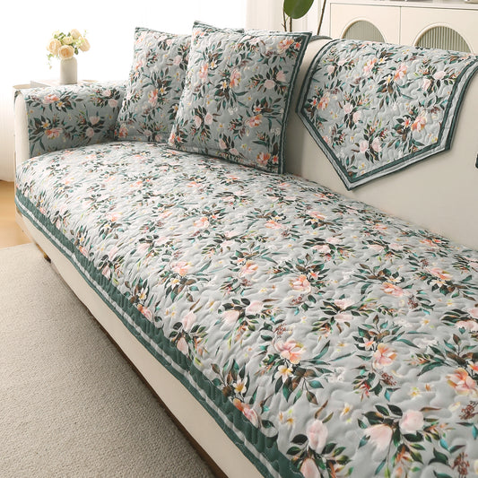 Florentina Series Premium Holland Velvet Sofa Cover Mat - Magnolia Green