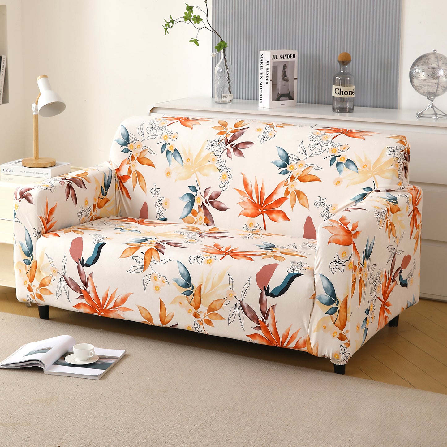 Premium Printed Velvet Sofa Cover 1/2/3 Seaters Fully Covered, Amber Serene Flora