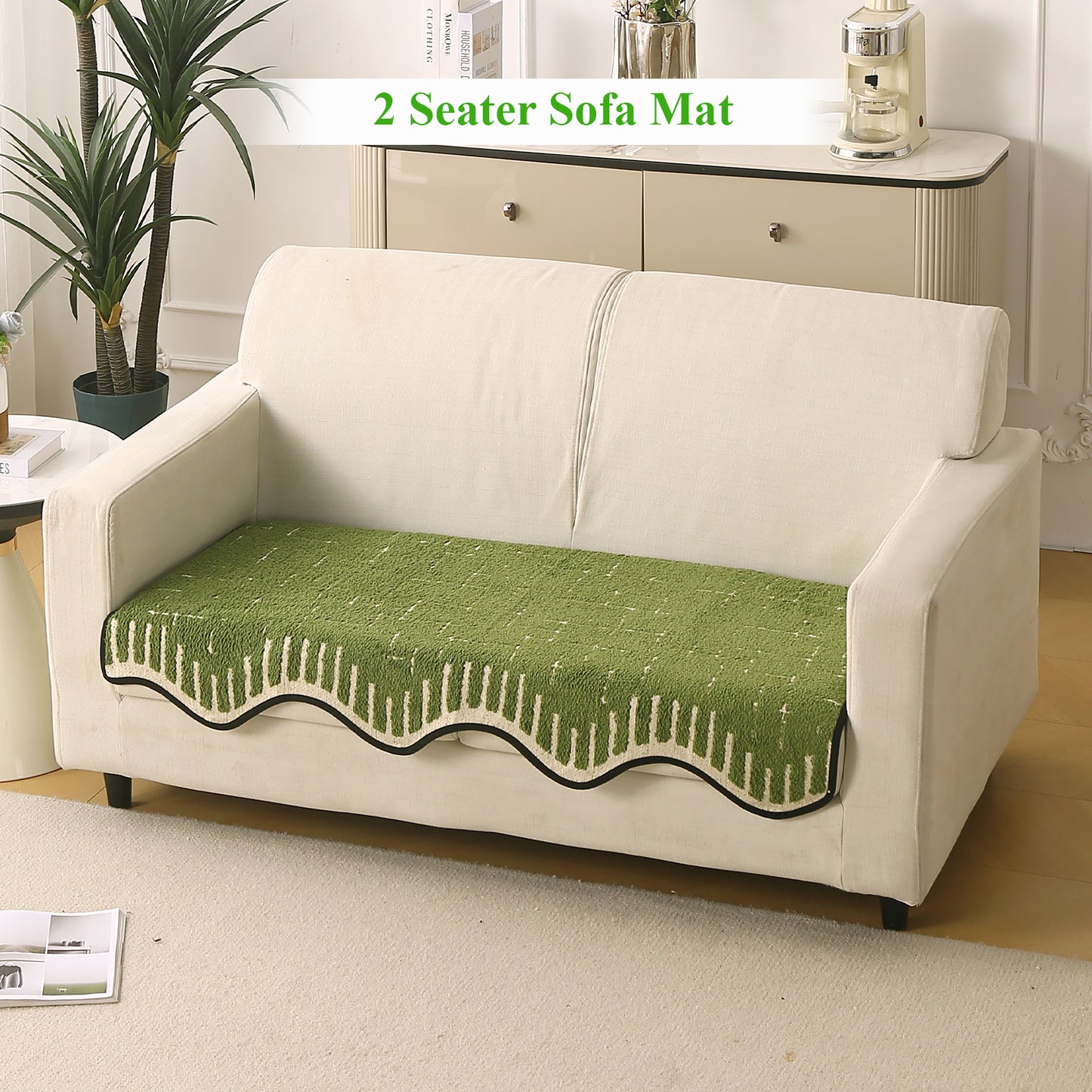 Premium Supple Soft Wavy with Curve Sofa Cover Mat, Green